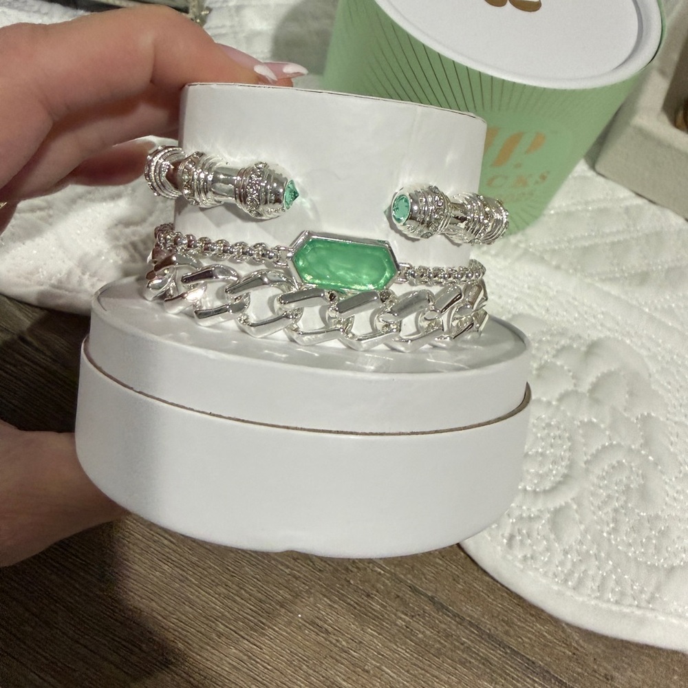 Bomb Party Silver and Mint Green Bracelet Set Spring Stacks 2025